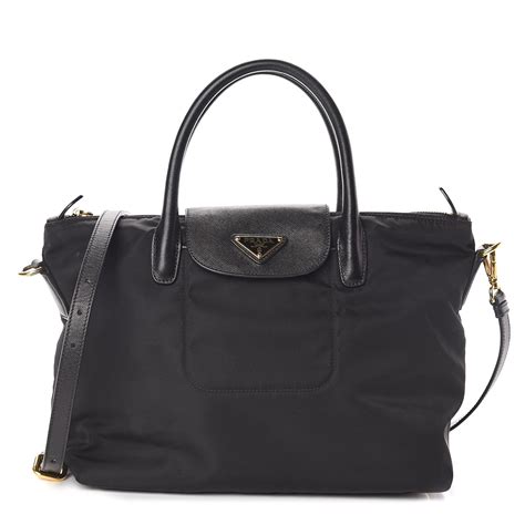 prada tessuto saffiano tote bag br4253|Black Tessuto Nylon and Saffiano Leather Tote Bag BR4253.